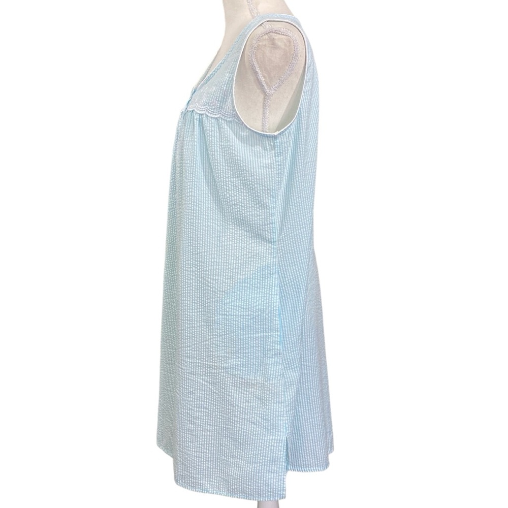 Miss Elaine Nightgown M Blue White Striped Embroidered Lightweight Pockets - Picture 2 of 8